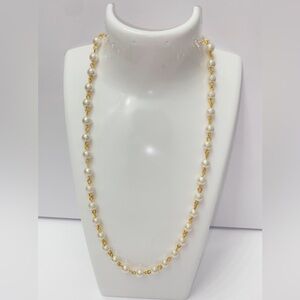 Pearl Station Gold Necklace - Dainty Beaded Chain Minimalist Jewelry